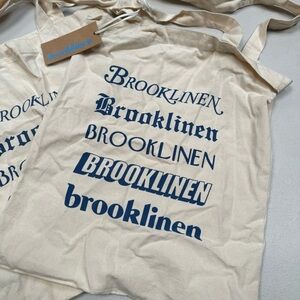 NWT BROOKLINEN canvas tote bags cream cotton blue graphic LOT of 2! bundle NEW